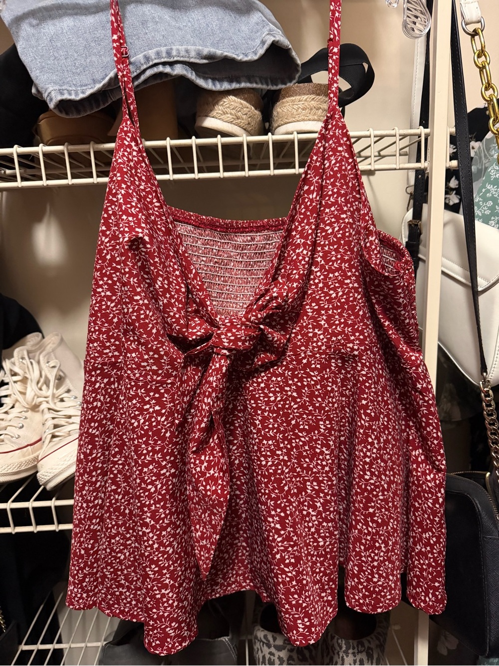 SHEIN Red Floral Tie-Front Spaghetti Strap Cami